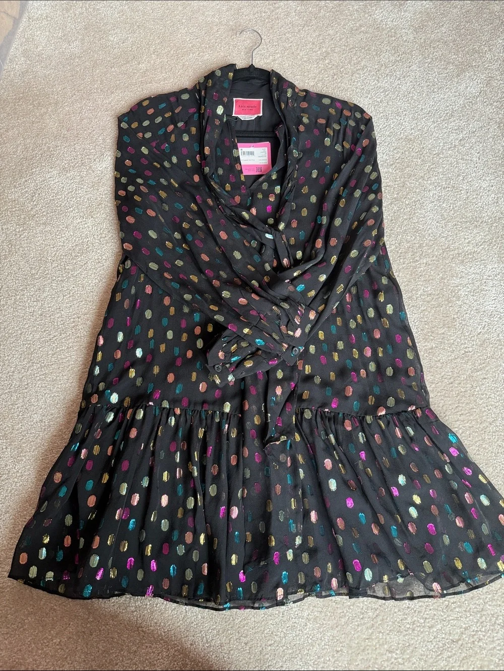 kate spade Black Mini Dress with Multicolor Metallic Dot Print
